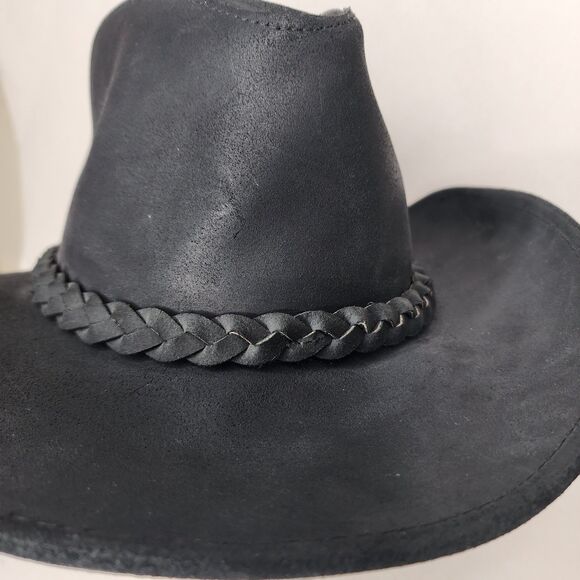 Vintage Wilsons Cowboy Hat Black Leather Outback Western USA Made Size Large - Picture 5 of 11